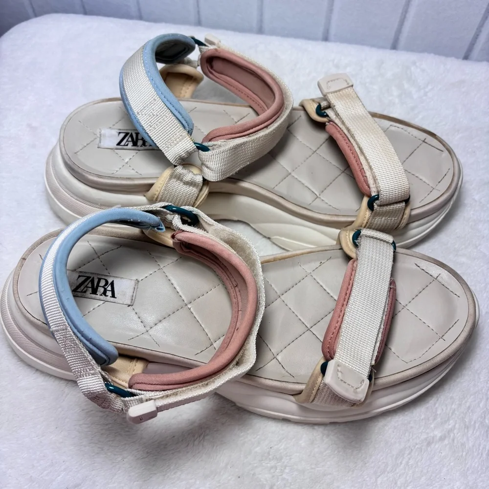 Zara Cream and Tan Sporty Chunky Sandals‎ with Adjustable Straps size 39 - Picture 3 of 12